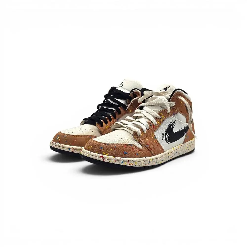 Nike Air Jordan 1 Mid SE Brushstroke Paint Splatter Sneakers DA8005-100 US 10